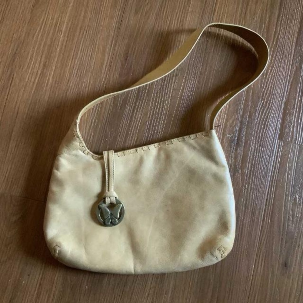NEW Italy Butterfly Accent closure dyed Leather Elegant Shoulder Bag 11x8x1.5”